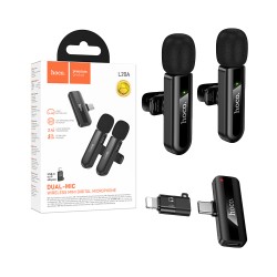 Dual-Microfone Sem Fio Hoco L20A Fair Lavalier com conector Tipo-C/Lightning Preto